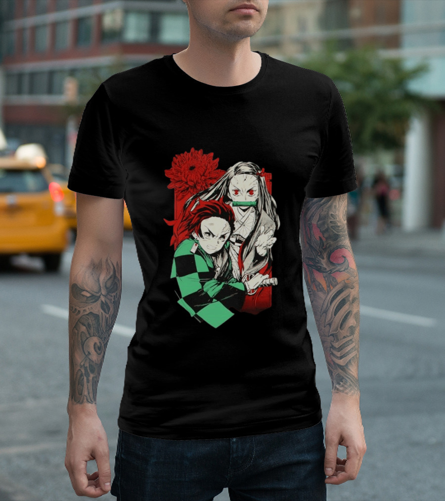 Tanjiro And Nezuko Demon Slayer Manga Red Flower T-Shirt