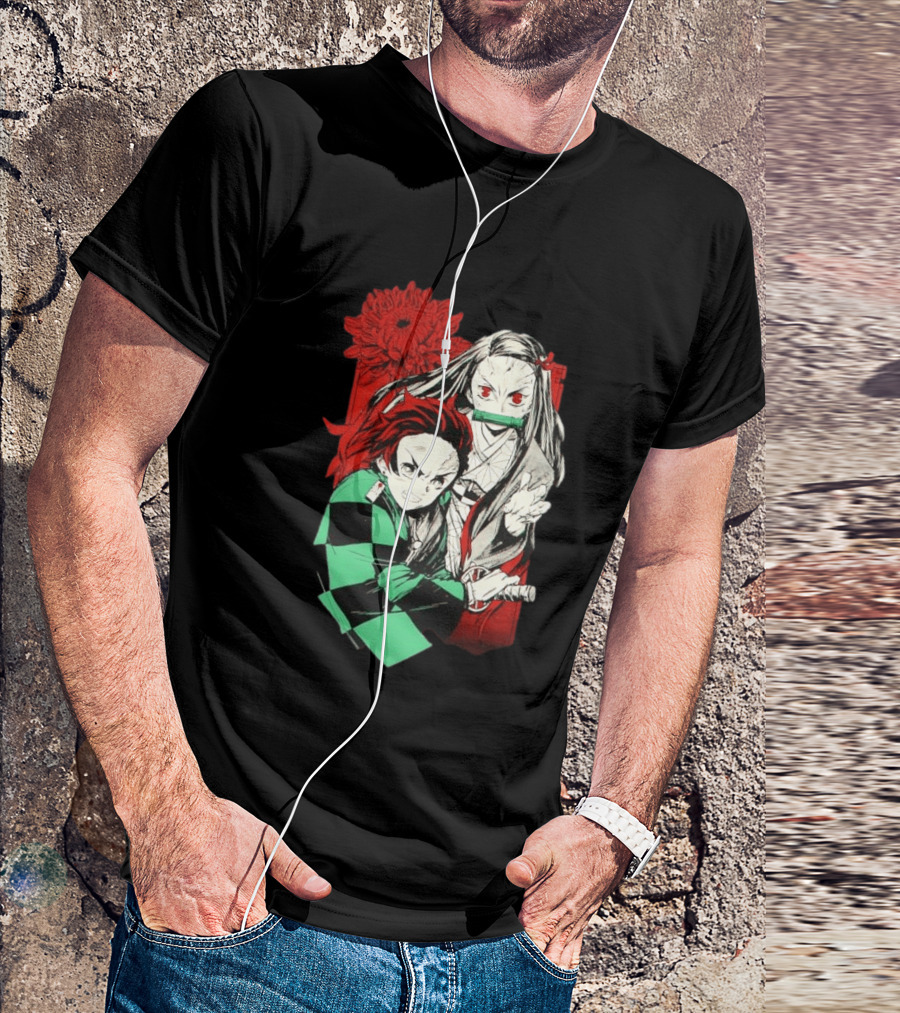 Tanjiro And Nezuko Demon Slayer Manga Red Flower T-Shirt