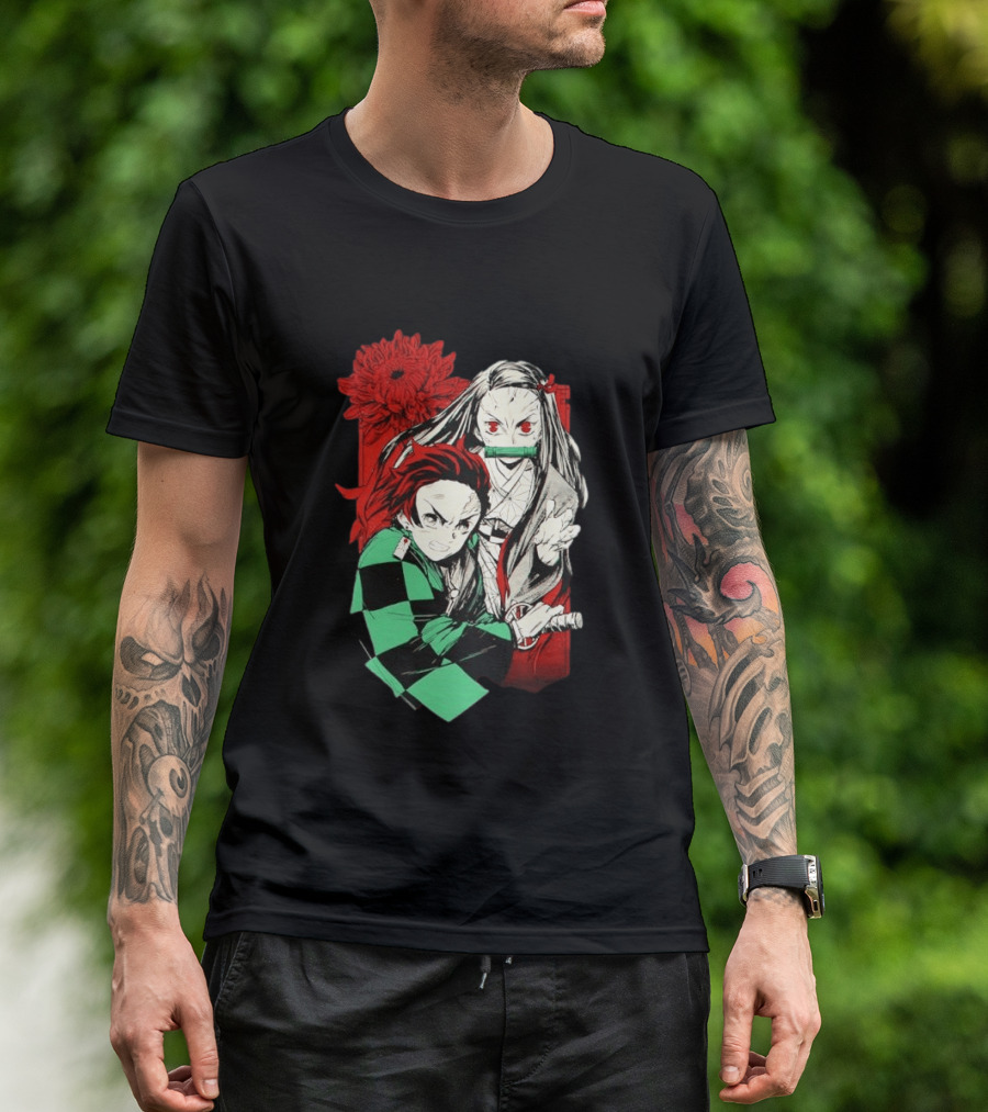 Tanjiro And Nezuko Demon Slayer Manga Red Flower T-Shirt