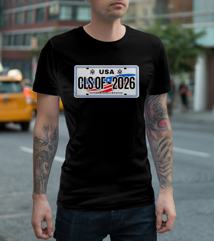 USA Class Of 2026 American Flag Graduation License Plate T-Shirt