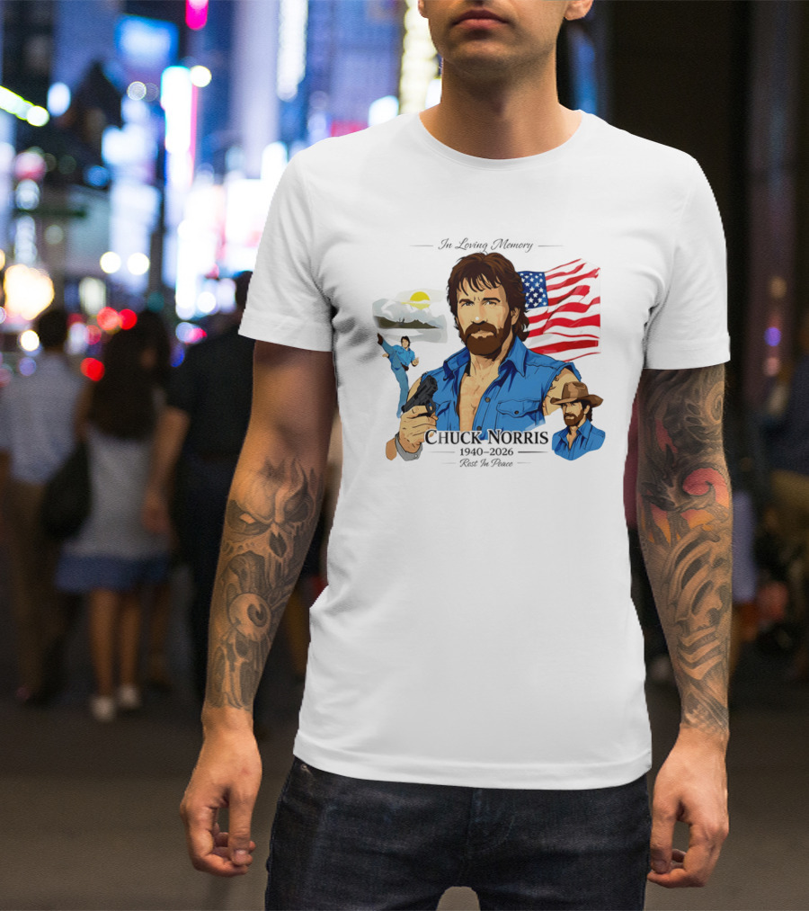 Chuck Norris Legends Never Die 1940 2026 American Flag T-Shirt