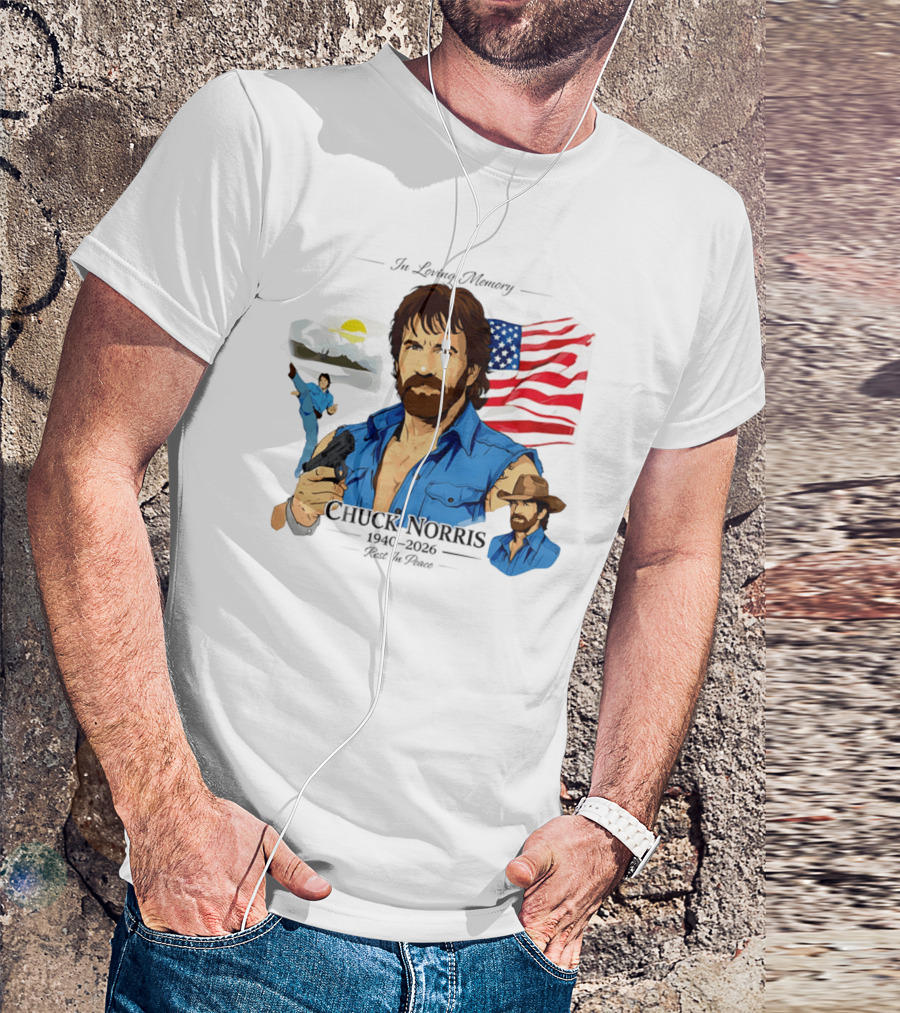 Chuck Norris Legends Never Die 1940 2026 American Flag T-Shirt