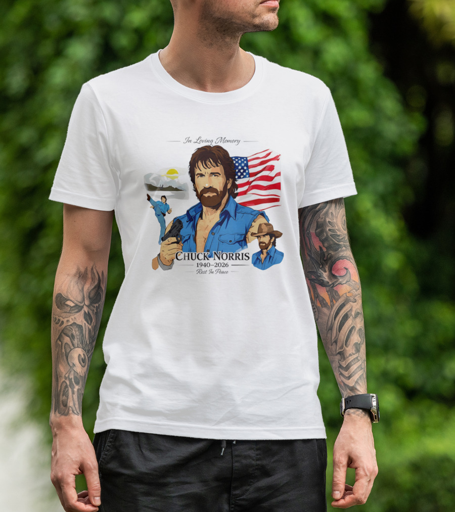 Chuck Norris Legends Never Die 1940 2026 American Flag T-Shirt
