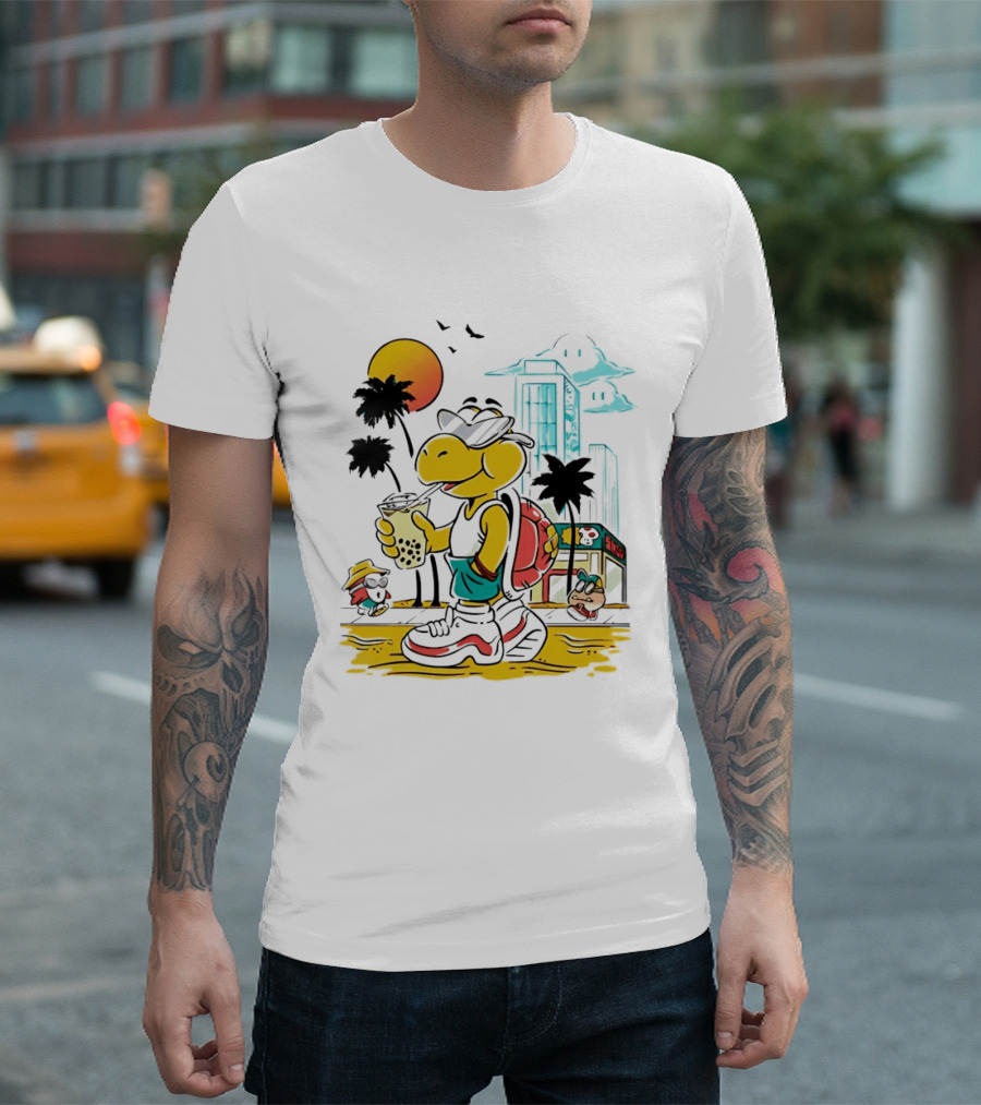 Koopa Troopa Beach Day Vibes With Bubble Tea And Palm Trees T-Shirt