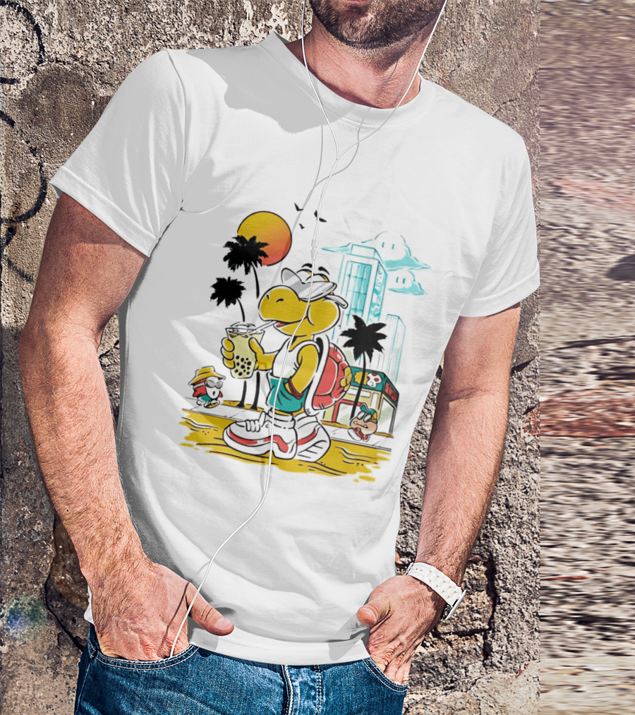 Koopa Troopa Beach Day Vibes With Bubble Tea And Palm Trees T-Shirt