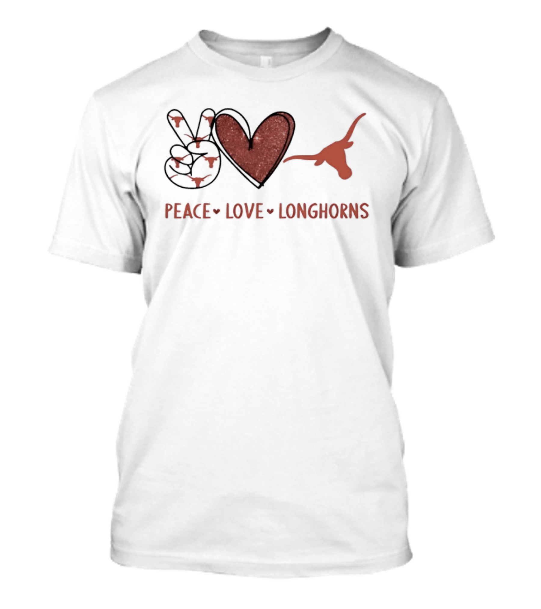 Peace Love Longhorns Hand Sign Heart Shape Texas Longhorns T-Shirt