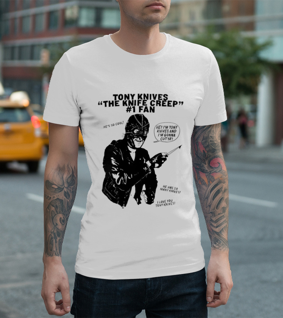 Tony Knives The Knife Creep Volume One Leather Jacket Mysterious True Crime Legendary Horror Movie Night Stalk Western Adventure T-Shirt