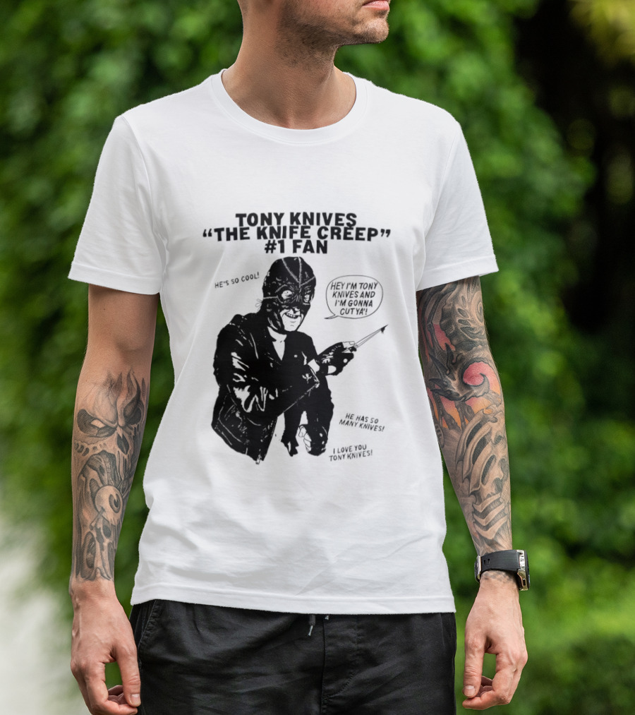 Tony Knives The Knife Creep Volume One Leather Jacket Mysterious True Crime Legendary Horror Movie Night Stalk Western Adventure T-Shirt