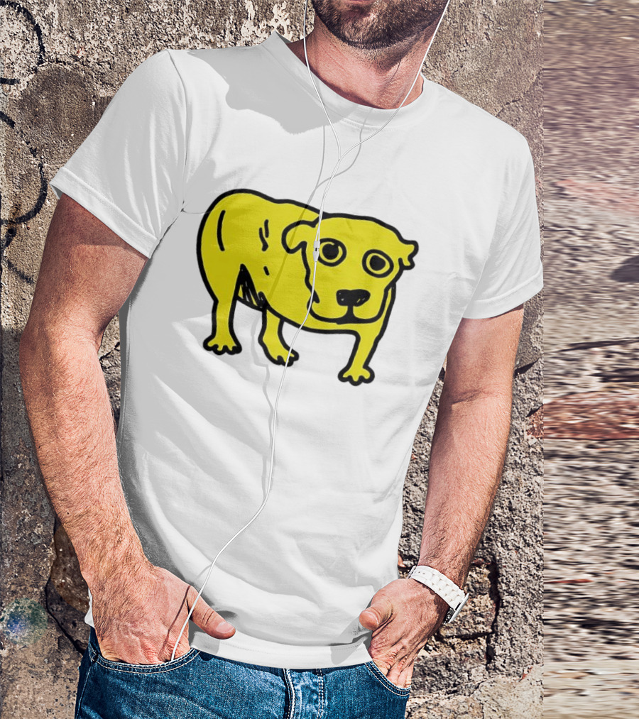 Tripod Dog Doodle Minimalist Yellow Canine Drawing T-Shirt