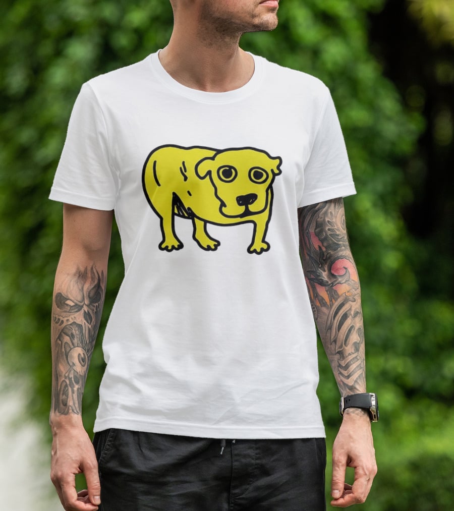 Tripod Dog Doodle Minimalist Yellow Canine Drawing T-Shirt