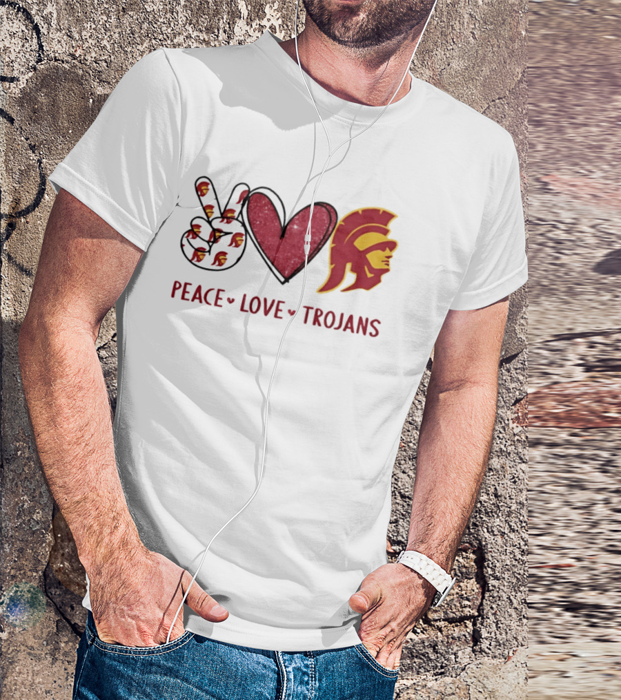 USC Trojans Peace Love Hand Sign Heart Shape T-Shirt
