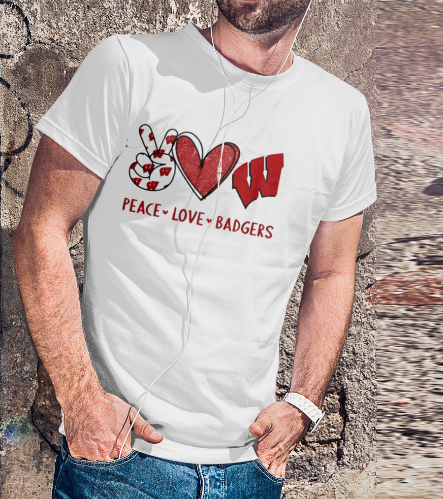 Peace Love Badgers Wisconsin Football Heart Sign T-Shirt