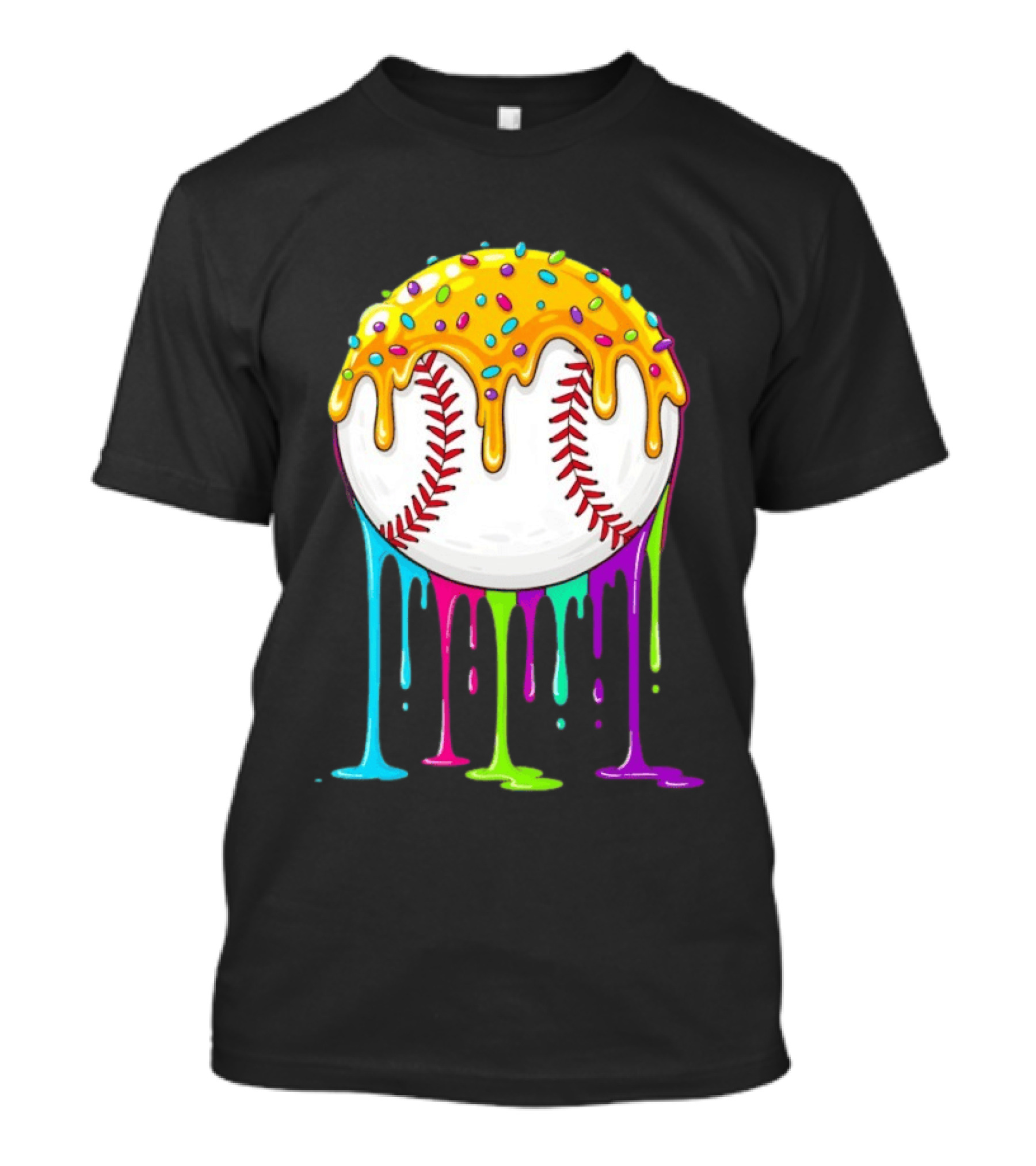 Baseball Dripping Icing Candy Sprinkles Rainbow T-Shirt