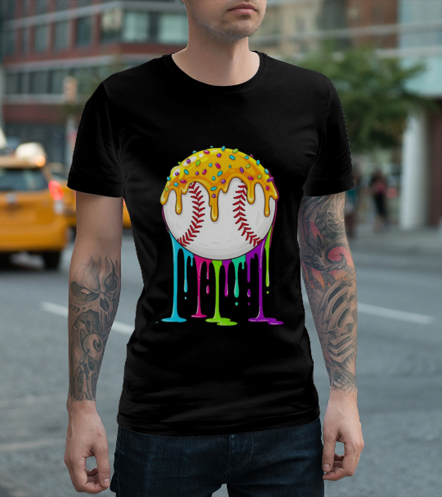 Baseball Dripping Icing Candy Sprinkles Rainbow T-Shirt
