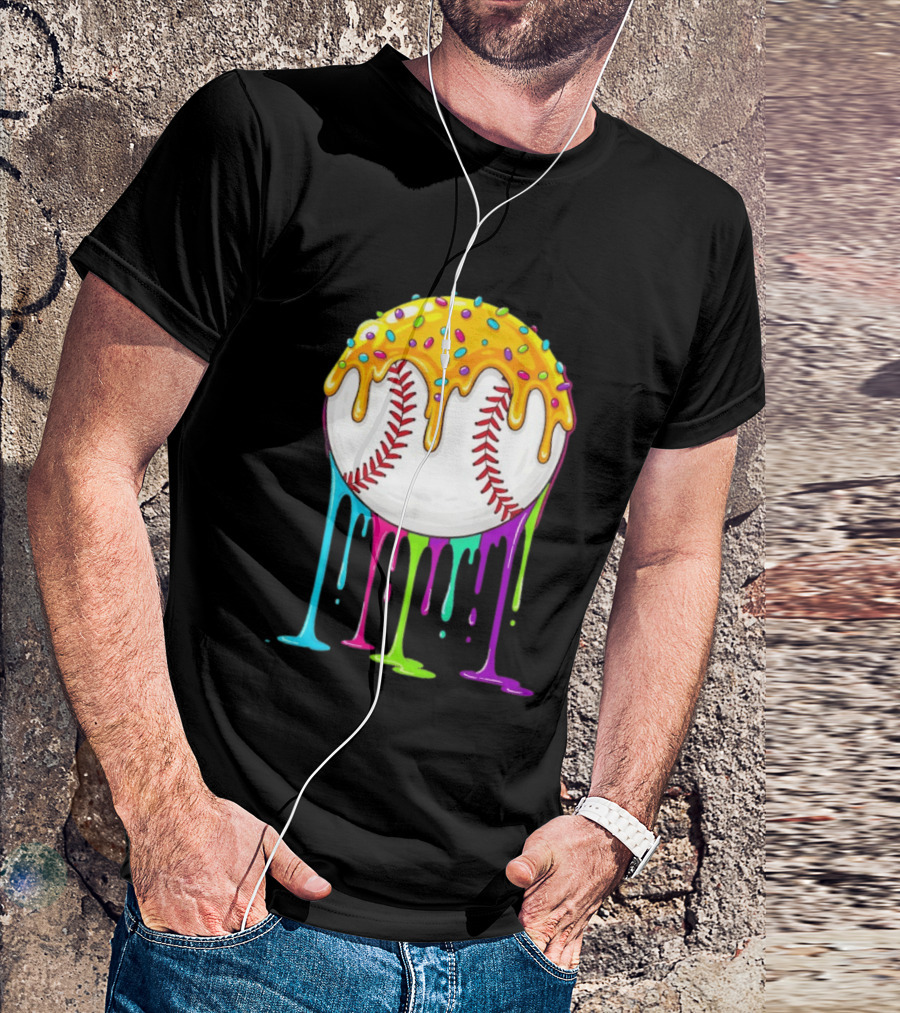 Baseball Dripping Icing Candy Sprinkles Rainbow T-Shirt