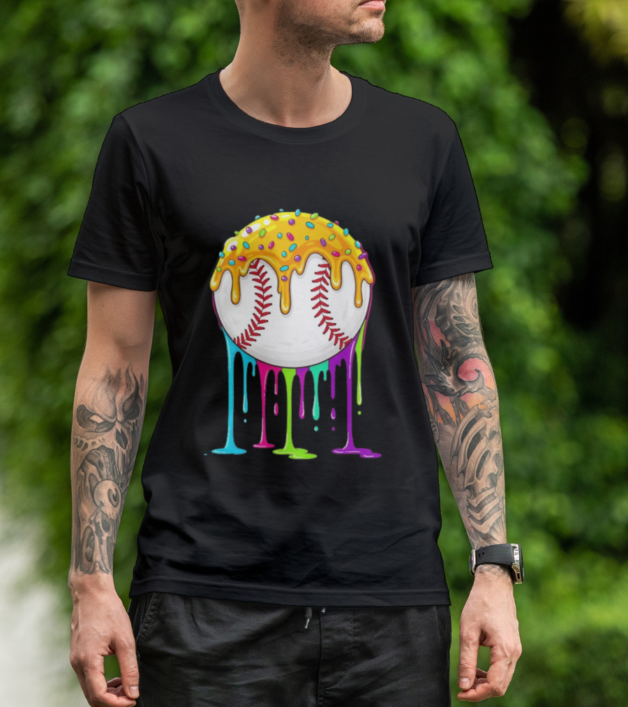 Baseball Dripping Icing Candy Sprinkles Rainbow T-Shirt