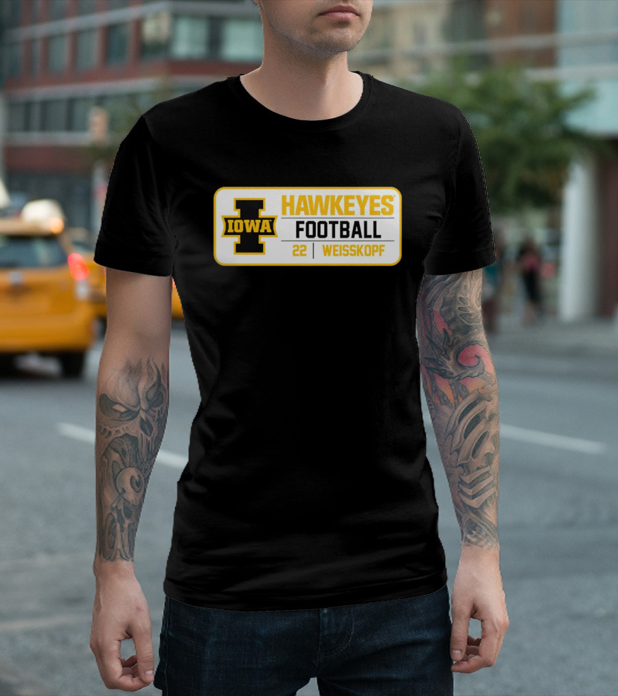 Iowa Hawkeyes Football 22 Weisskopf Black Gold T-Shirt