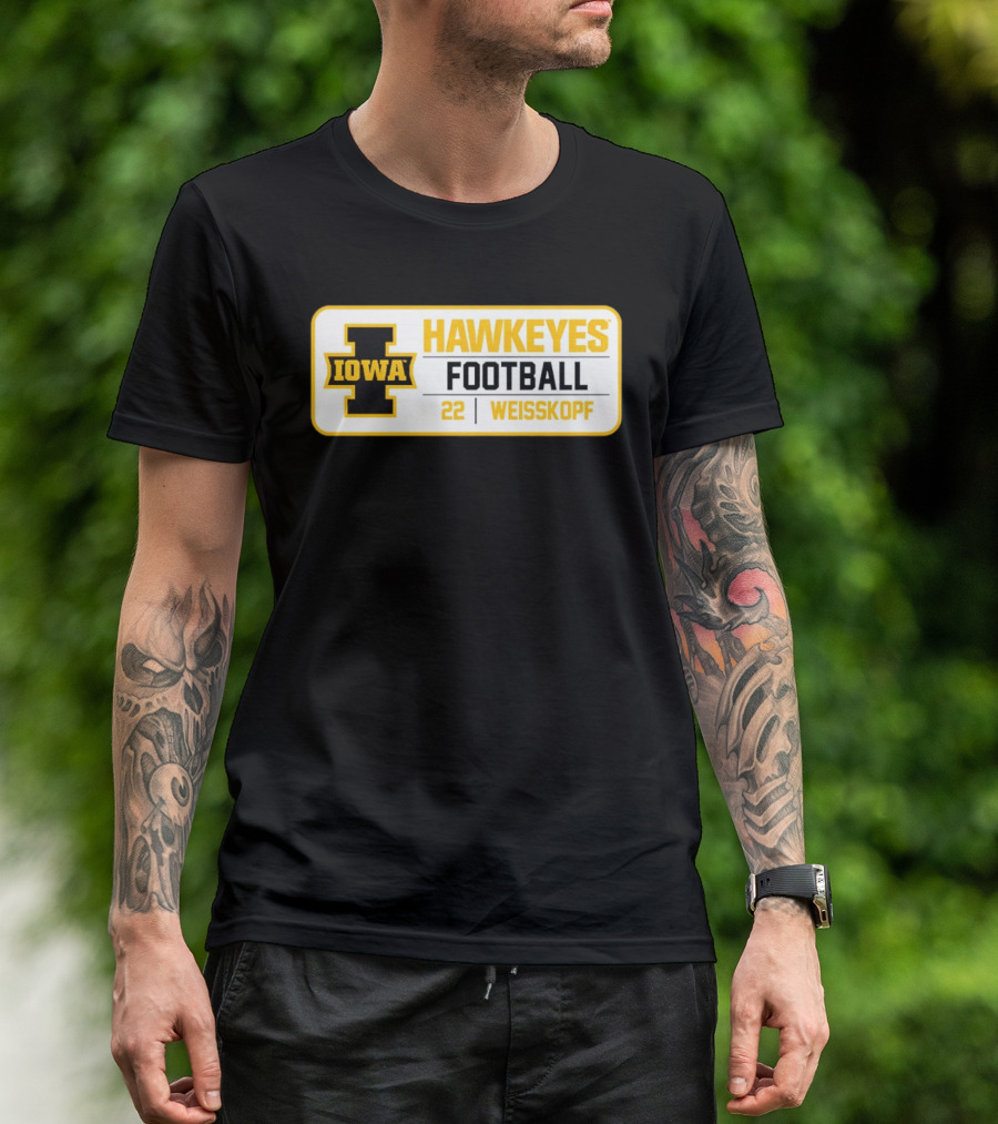 Iowa Hawkeyes Football 22 Weisskopf Black Gold T-Shirt