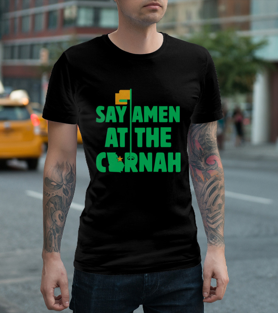 Say Amen At The Cornah Golf Flag Star Motif T-Shirt