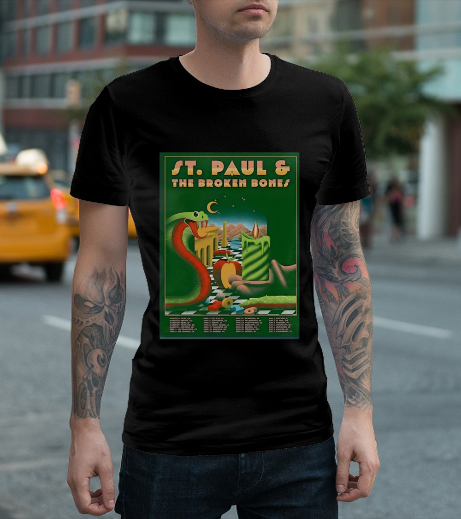 St Paul And The Broken Bones 2026 North America Tour Snake Candle Chessboard T-Shirt