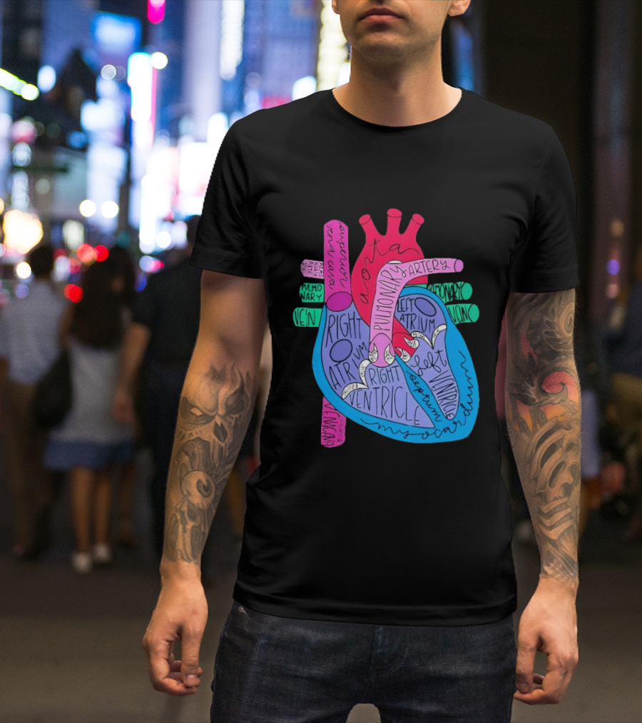 Heart Anatomy Aorta Pulmonary Artery Superior Vena Cava Right Atrium Ventricle Diagram T-Shirt