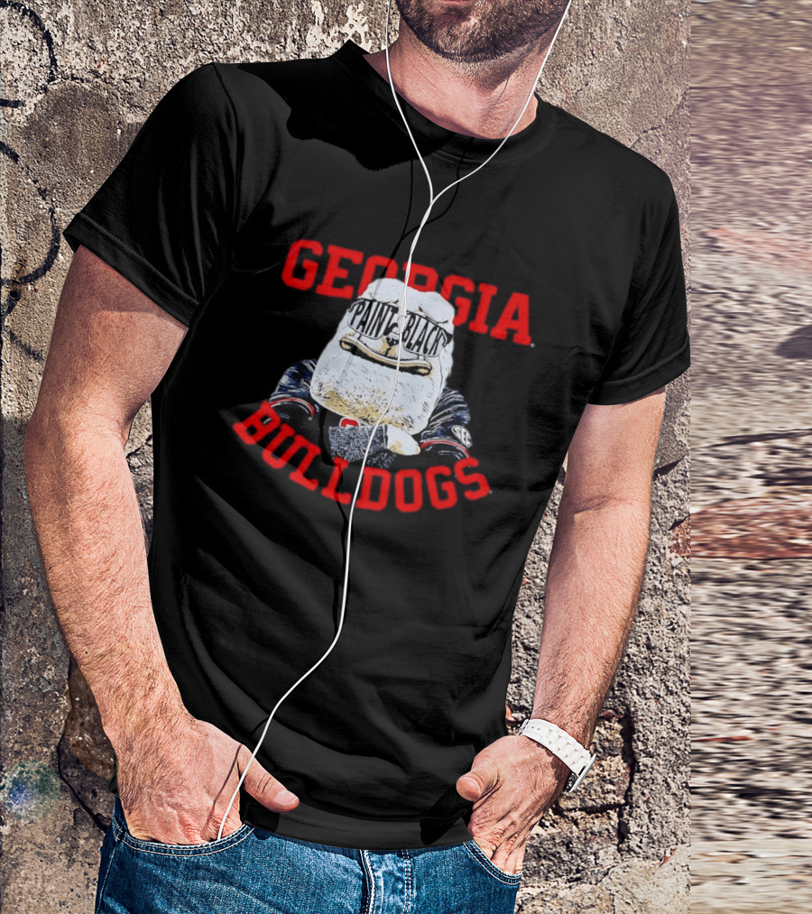 Georgia Bulldogs Paint It Black Bulldog Mascot Baseball T-Shirt