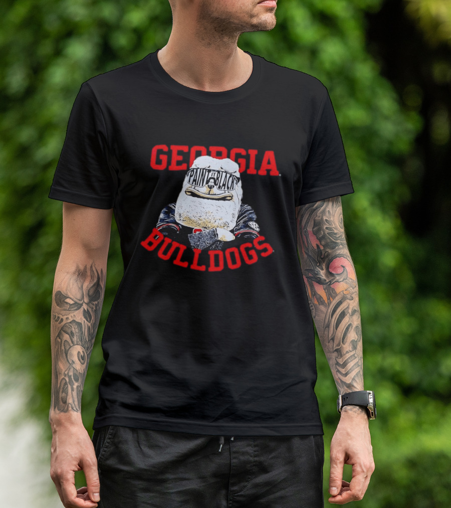 Georgia Bulldogs Paint It Black Bulldog Mascot Baseball T-Shirt