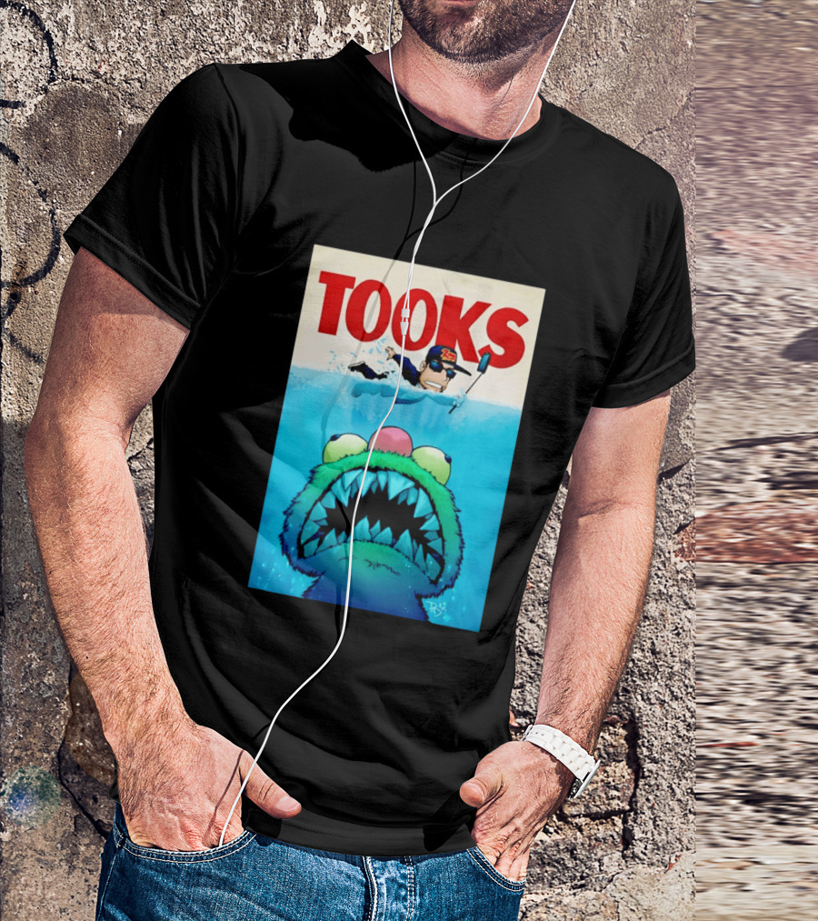TOOKS Cartoon Giant Monster Inspired By Jaws With Diver And Cap T-Shirt