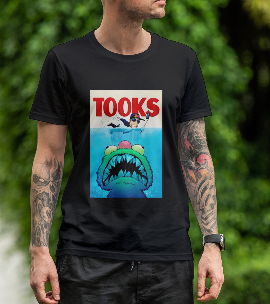 TOOKS Cartoon Giant Monster Inspired By Jaws With Diver And Cap T-Shirt
