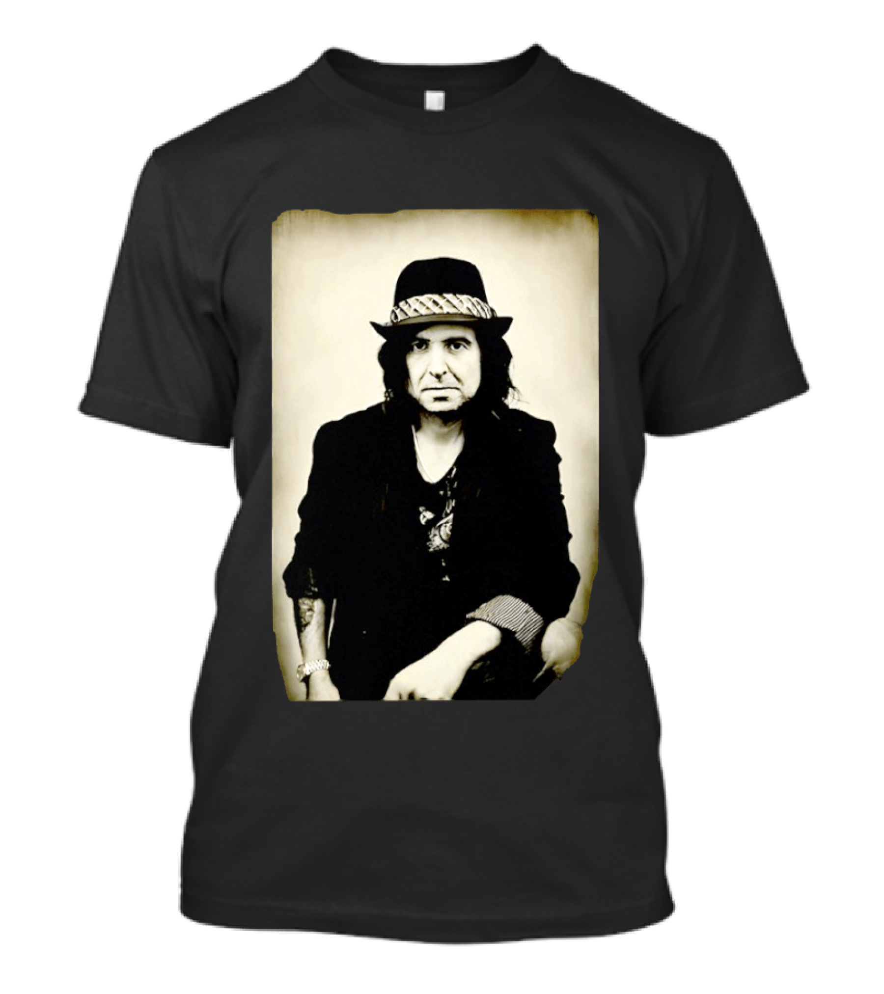 Phil Campbell Vintage Style Portrait Wearing Hat T-Shirt