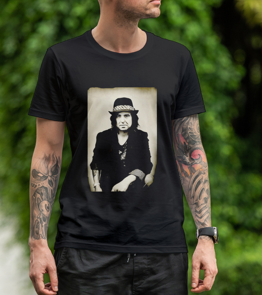 Phil Campbell Vintage Style Portrait Wearing Hat T-Shirt