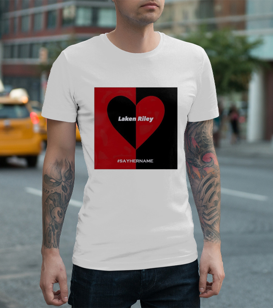 Laken Riley Heart SayHerName Red Black Heart Shape T-Shirt
