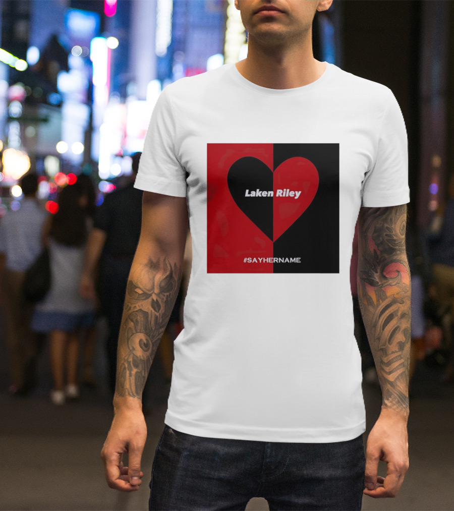 Laken Riley Heart SayHerName Red Black Heart Shape T-Shirt