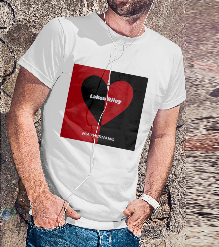 Laken Riley Heart SayHerName Red Black Heart Shape T-Shirt