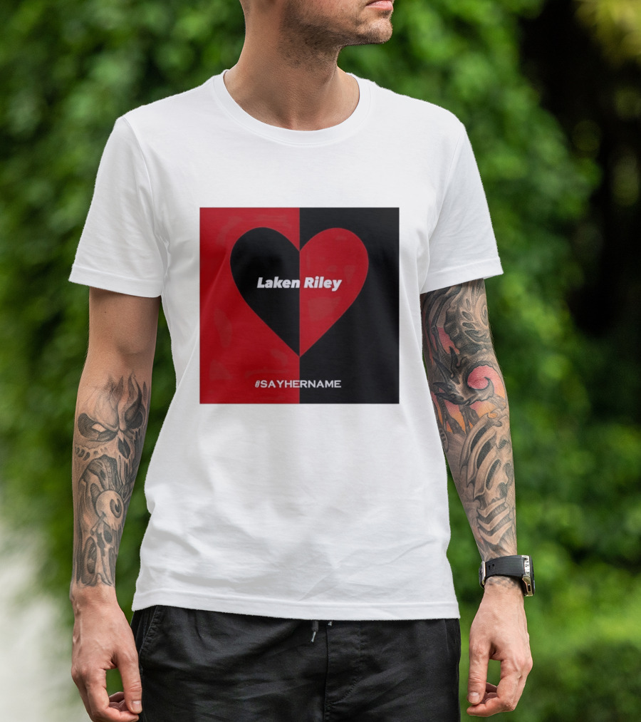 Laken Riley Heart SayHerName Red Black Heart Shape T-Shirt