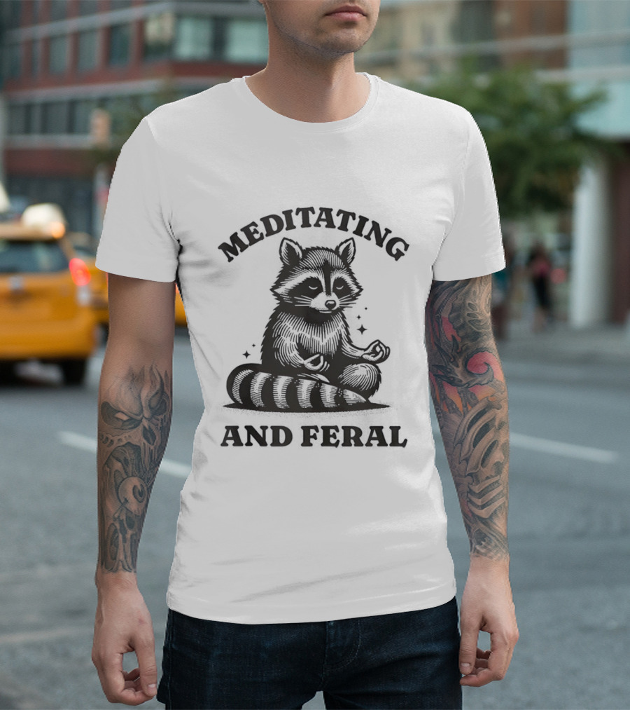 Raccoon Meditating And Feral Yoga Meditation T-Shirt