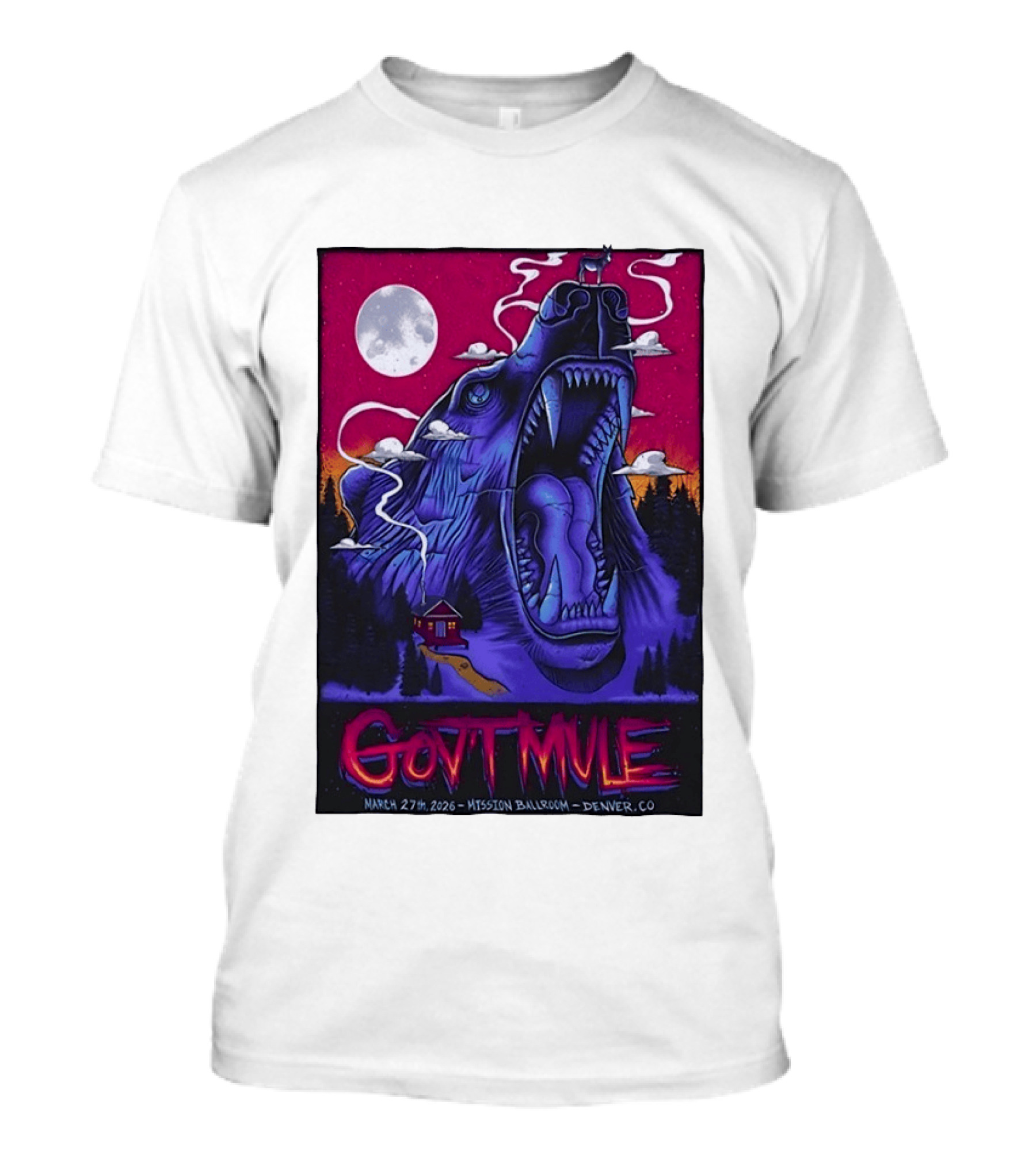 Govt Mule Mission Ballroom Denver March 27 2026 Mystical Bear And Moon Scene T-Shirt