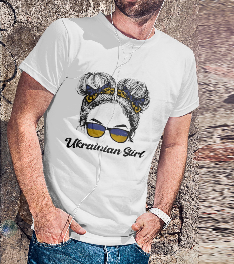 Ukrainian Girl With Flag Colors Hair Bow And Sunglasses T-Shirt