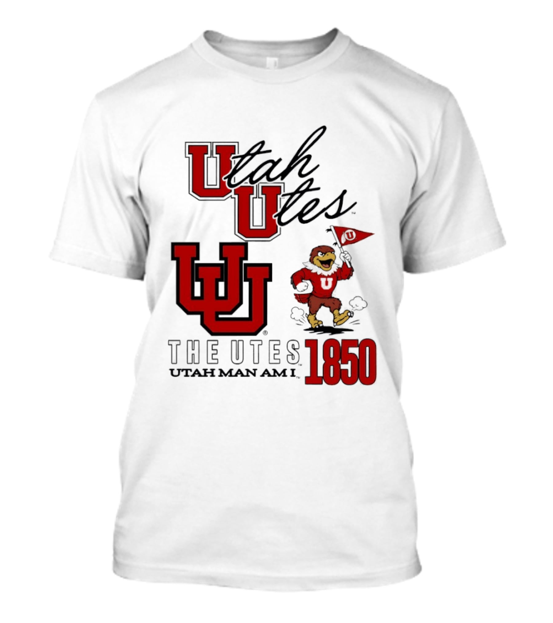 Utah Utes The Utes Utah Man Am I 1850 UU Holding Flag T-Shirt