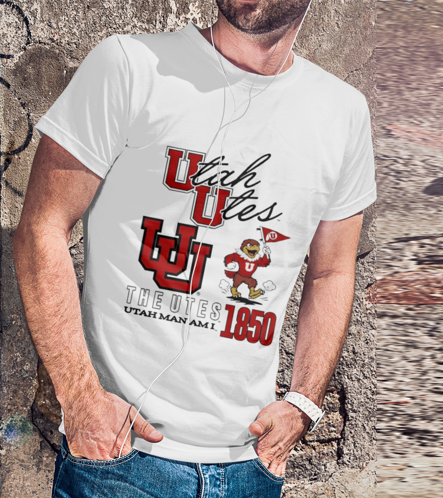 Utah Utes The Utes Utah Man Am I 1850 UU Holding Flag T-Shirt