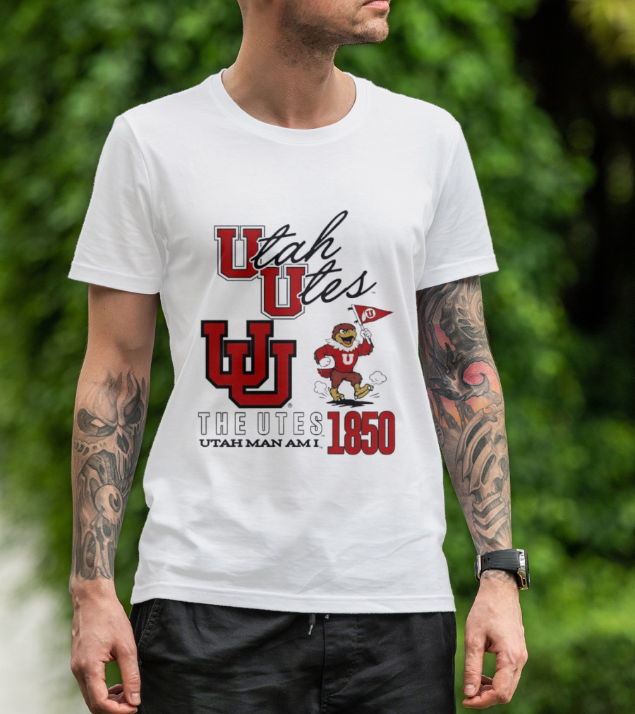 Utah Utes The Utes Utah Man Am I 1850 UU Holding Flag T-Shirt