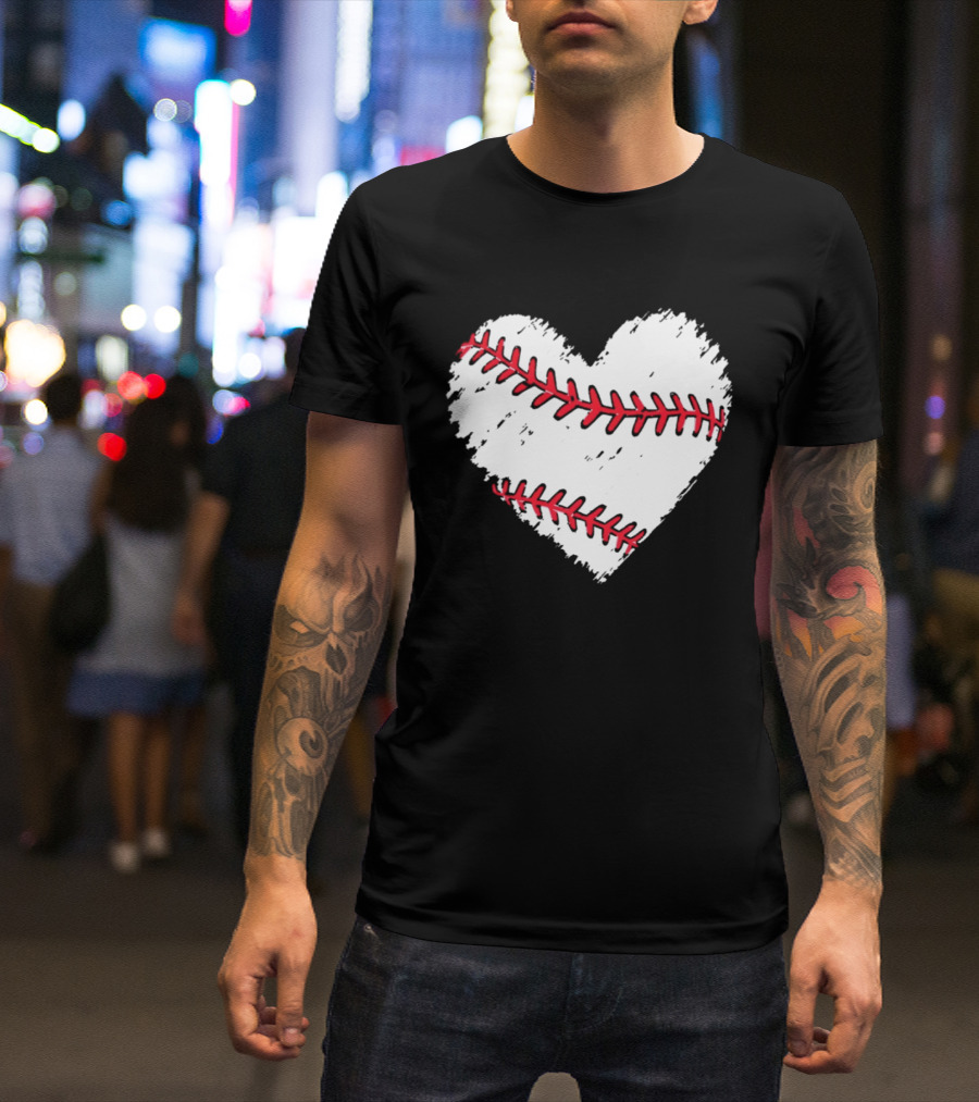 Heart Shaped Baseball Stitching Love Baseball T-Shirt