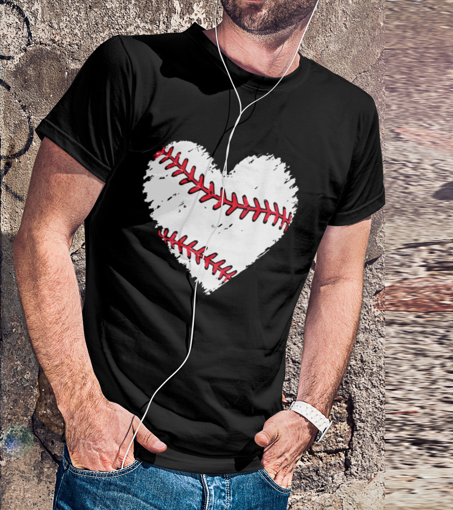 Heart Shaped Baseball Stitching Love Baseball T-Shirt