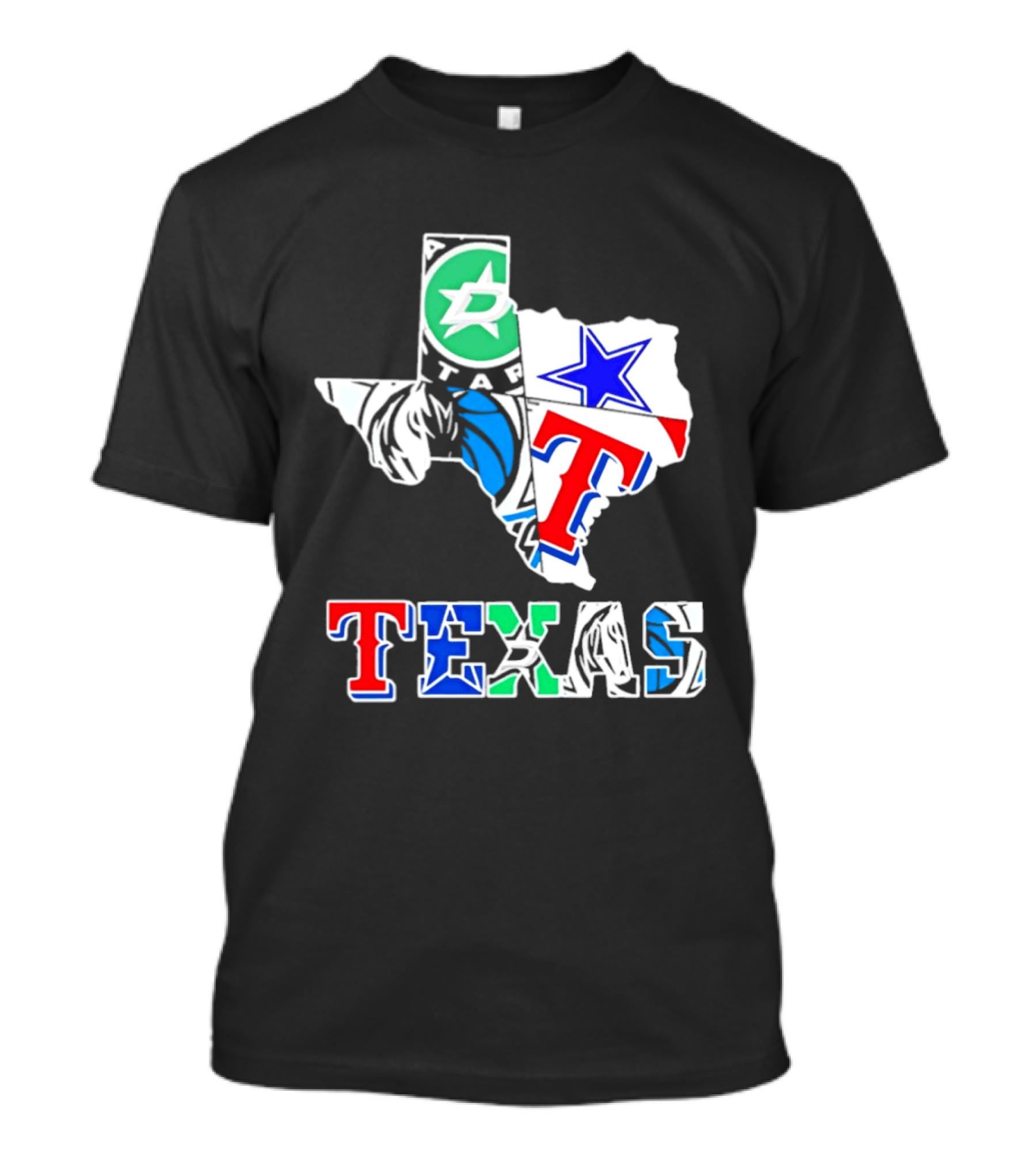 Texas Dallas Stars Mavericks Cowboys Rangers Sports Map T-Shirt