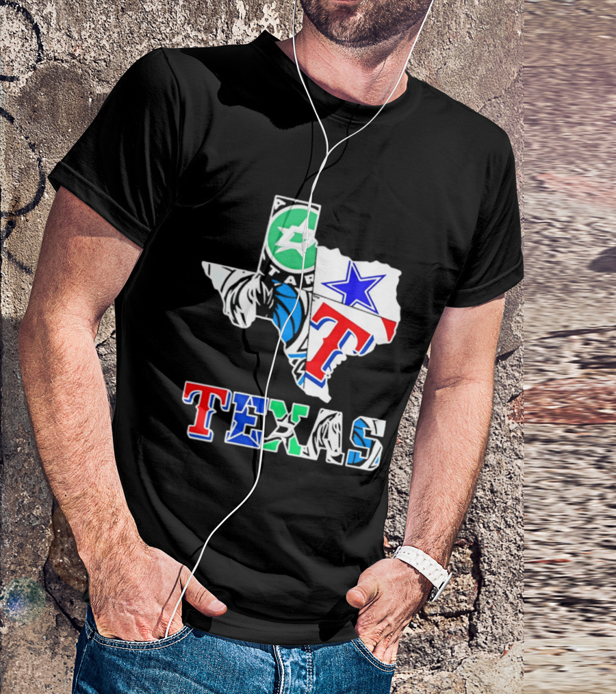 Texas Dallas Stars Mavericks Cowboys Rangers Sports Map T-Shirt