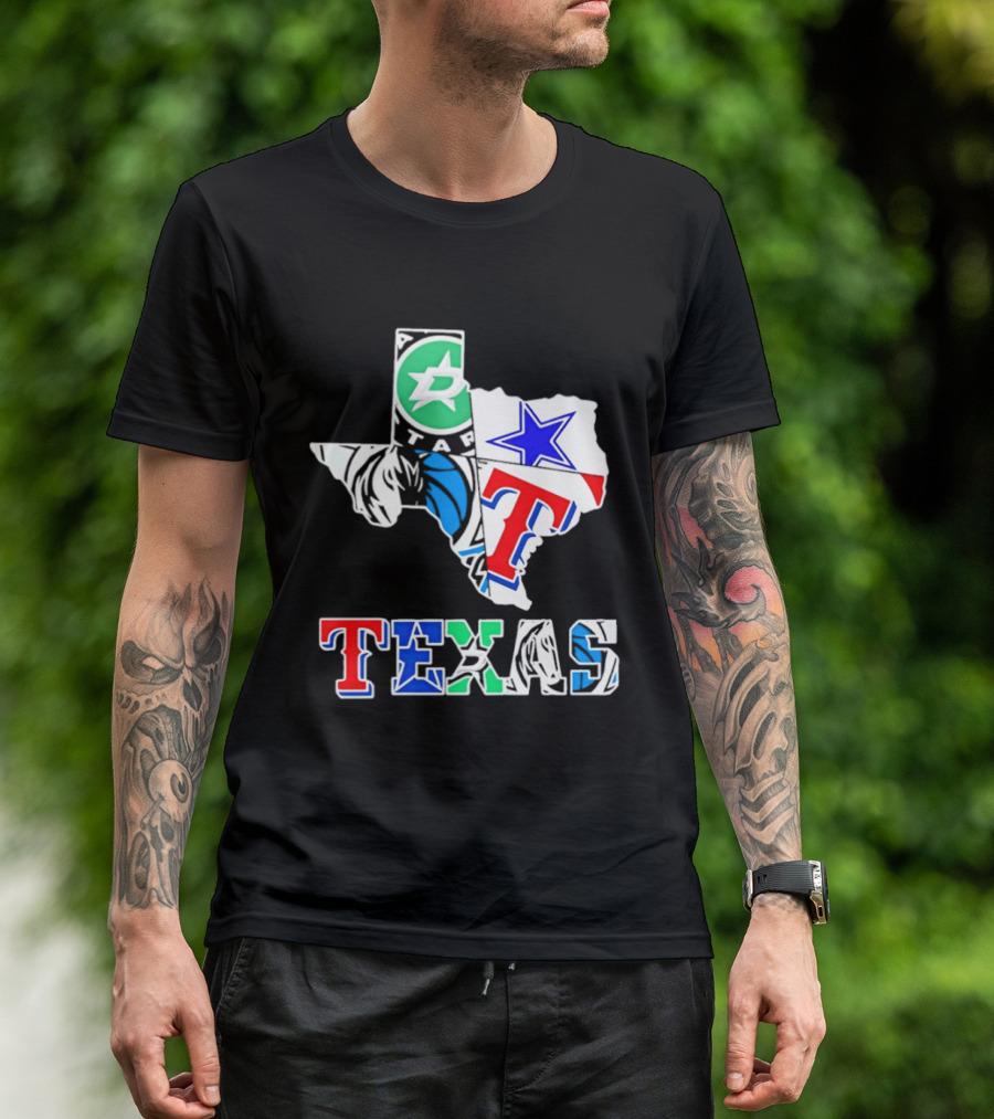 Texas Dallas Stars Mavericks Cowboys Rangers Sports Map T-Shirt