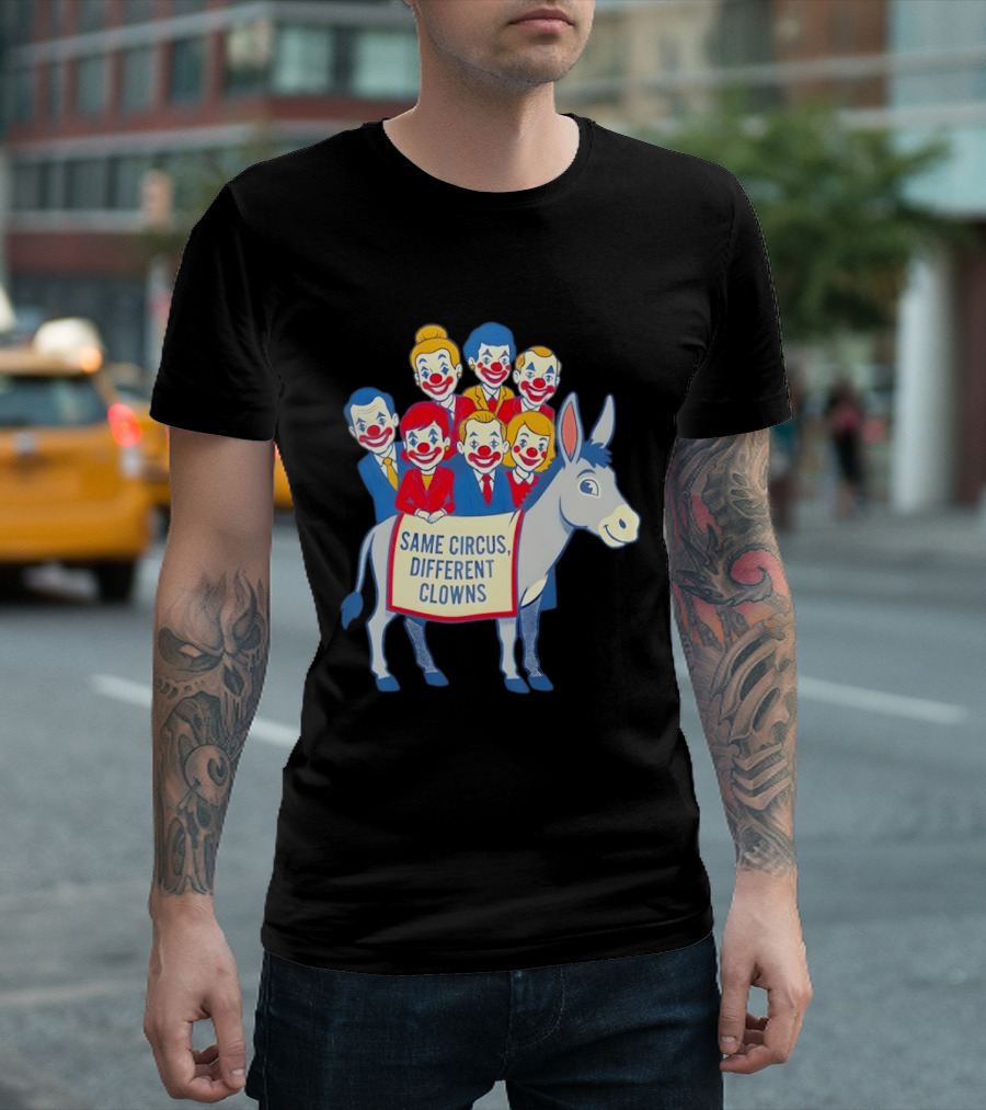 Same Circus Different Clowns Riding A Donkey Clown Faces T-Shirt