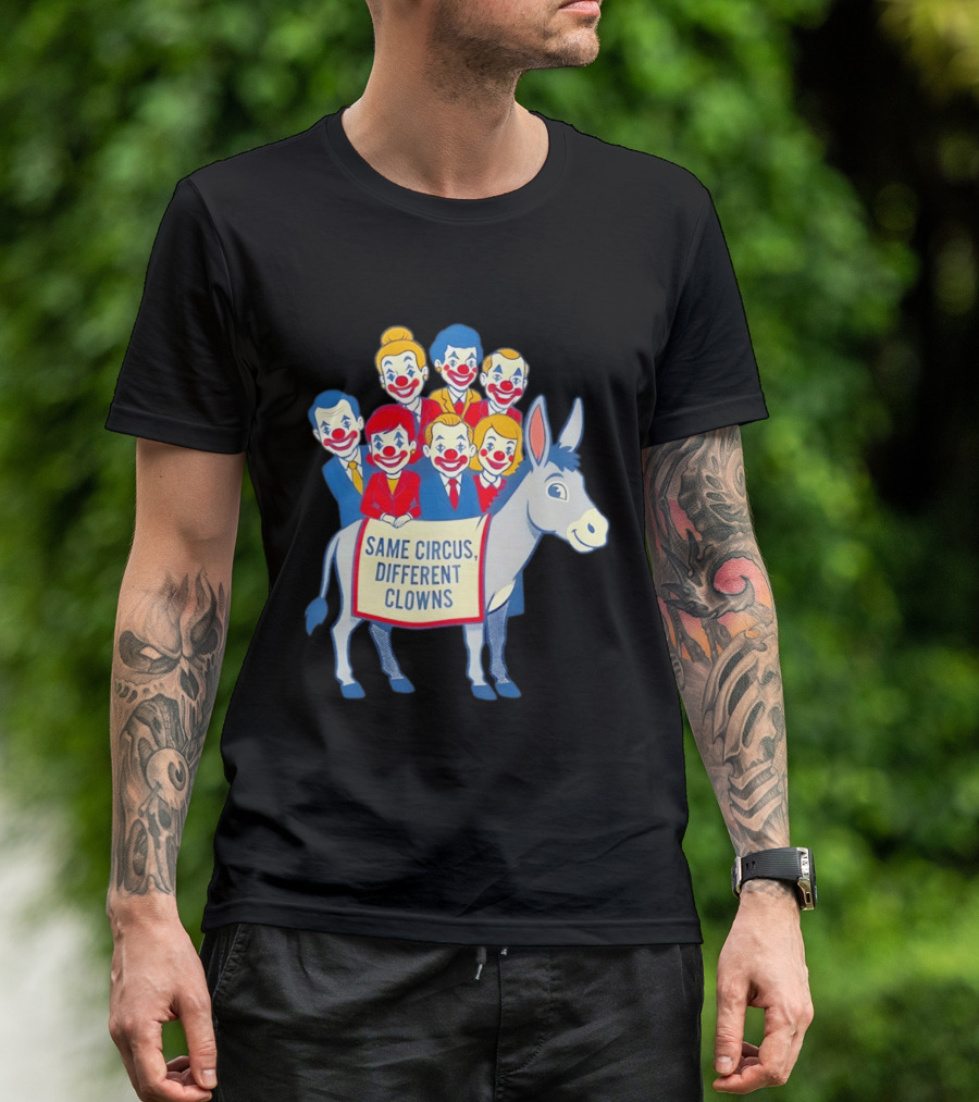 Same Circus Different Clowns Riding A Donkey Clown Faces T-Shirt