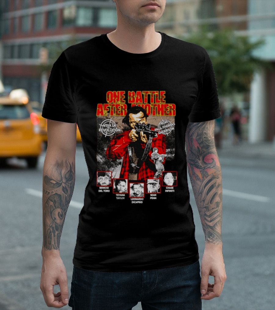 One Battle After Another Viva La Revolución From Paul Thomas Anderson Benicio Del Toro Bryan Cranston Leonardo DiCaprio Jeanne Tripplehorn Clark Gable T-Shirt