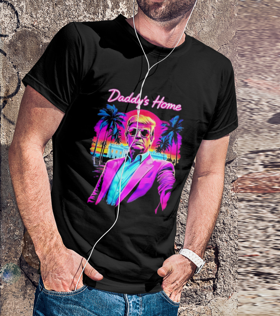 Daddy's Home Donald Trump Synthwave Sunset Beach Scene T-Shirt
